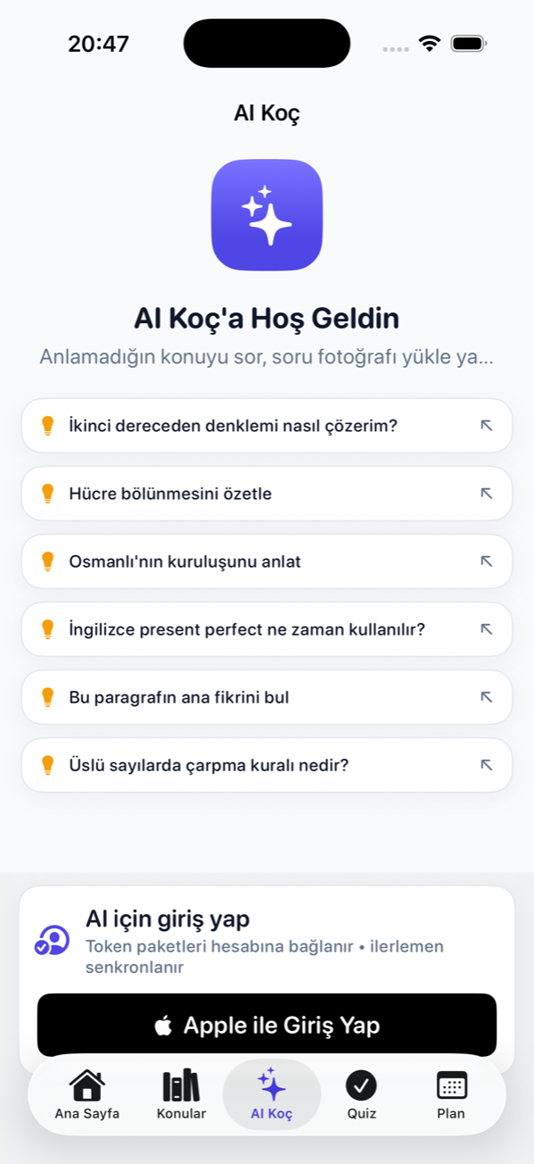 AI Koç: örnek sorular ve Apple ile giriş