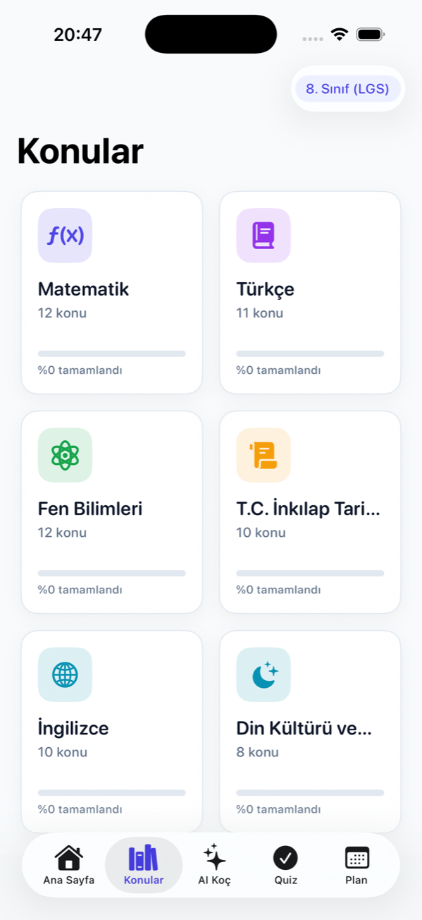 Konular: ders kartları ve tamamlanma yüzdesi